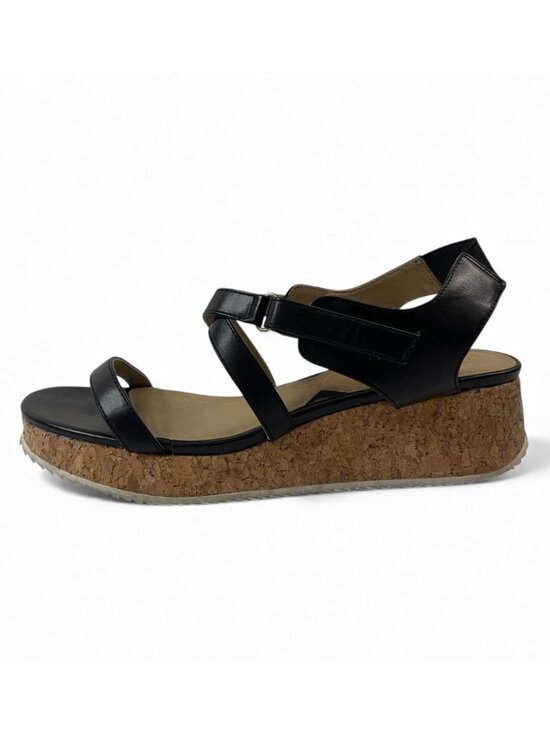 Adrienne Vittadini Shoes - Adrienne Vittadini Black Leather Cork Wedge Sandals With Adjustable Straps Women